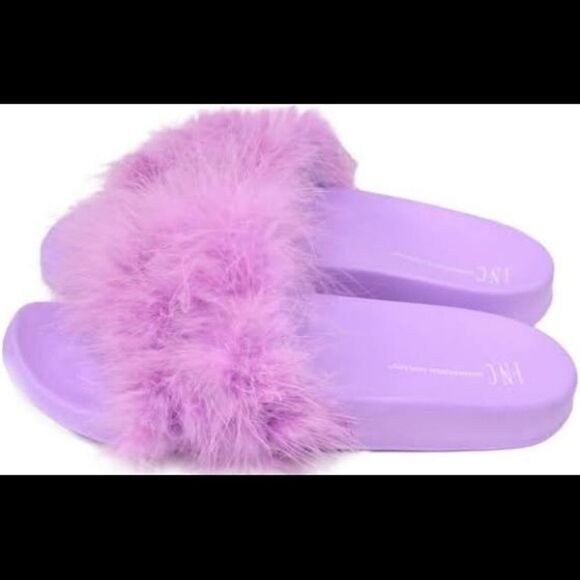 NWT INC open toe fluffy purple slippers US7/8 - Picture 1 of 4